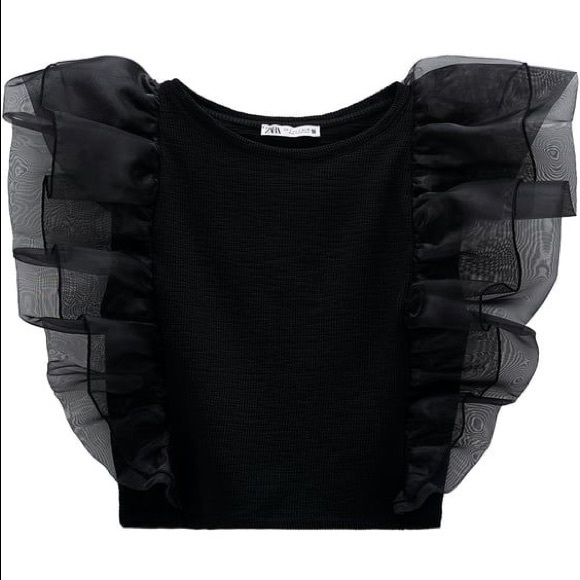 Zara Tops - Zara black contrasting organza crop top, medium